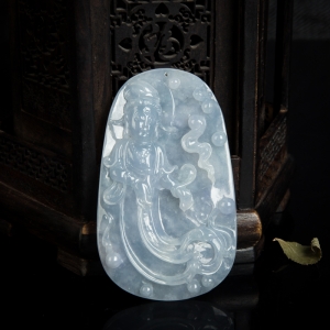 糯种蓝紫色翡翠观音吊坠