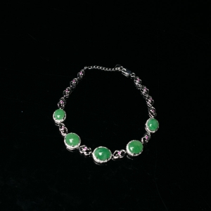 18K金镶钻糯种阳绿翡翠手链