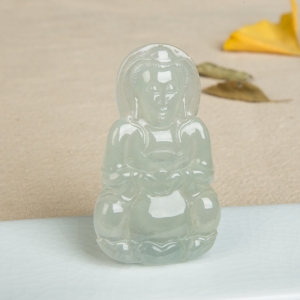 糯冰种翡翠观音吊坠