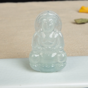 糯冰种翡翠观音吊坠
