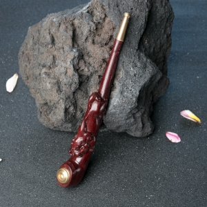 鸡血红小叶紫檀貔貅烟斗