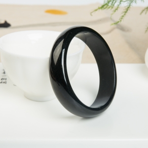 59.5mm山料和田黑青玉平安镯