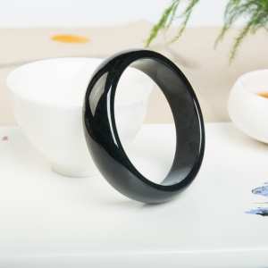 59.5mm山料和田黑青玉平安镯