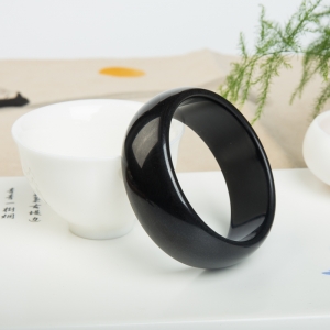 60.5mm山料和田黑青玉平安镯