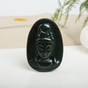 山料和田黑青玉观音吊坠