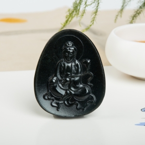 山料和田黑青玉大势至吊坠