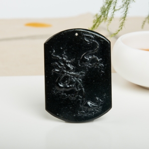 山料和田黑青玉辰龙吊坠