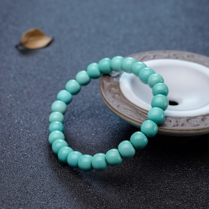 高瓷蓝绿松石苹果珠单圈手串
