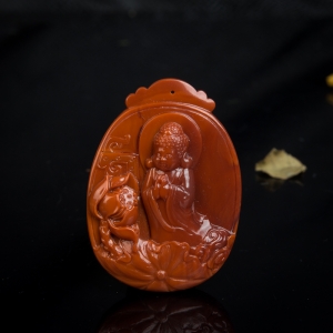 玫瑰红南红花开见佛吊坠