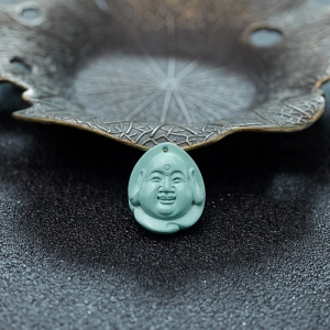 高瓷铁线蓝绿绿松石佛头吊坠