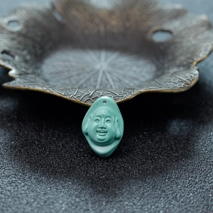 高瓷蓝绿绿松石佛头吊坠