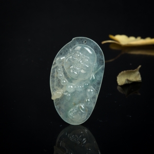 糯冰种飘花翡翠弥勒佛吊坠