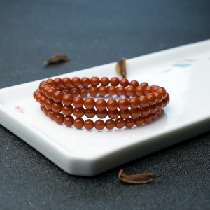 6.5mm柿子红南红珠链