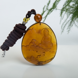 棕珀观音吊坠