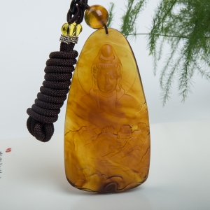 棕珀观音吊坠
