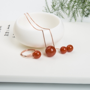 银镶柿子红南红三件套套装