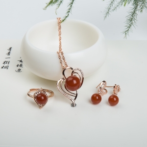 银镶柿子红南红三件套套装