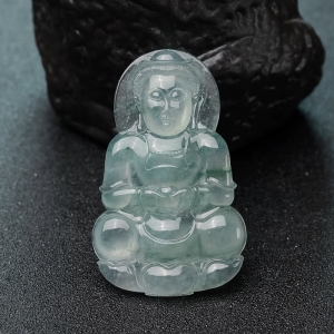 冰种飘花翡翠观音吊坠