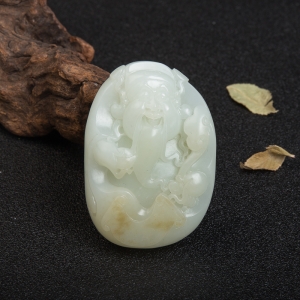 山料俏色和田玉财神吊坠