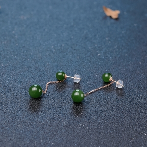 18K金镶山料和田碧玉耳坠