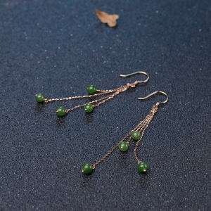 18K金镶山料和田碧玉耳坠