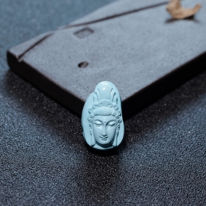 高瓷蓝绿松石观音头吊坠