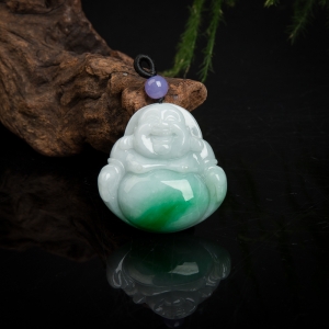 豆种飘翠翡翠弥勒佛吊坠