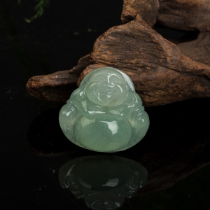 糯冰种浅绿翡翠弥勒佛吊坠