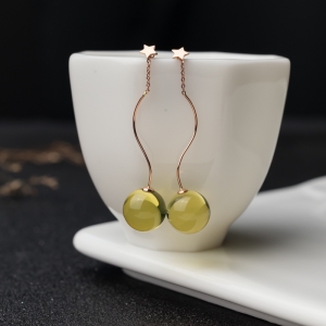 18K金镶墨西哥蓝珀圆珠耳坠