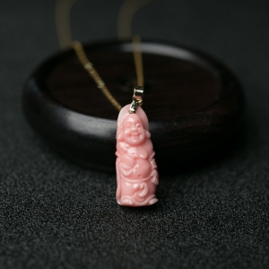 18K金镶深水珊瑚佛项链