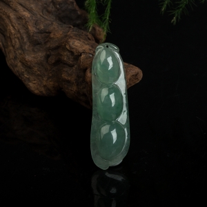 油青种灰绿翡翠连中三元吊坠