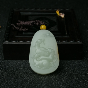 山料和田青白玉三羊开泰吊坠