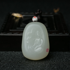 山料和田羊脂白玉观音吊坠