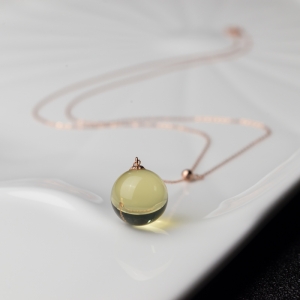 18K金镶墨西哥蓝珀圆珠项链