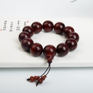 20.6mm水波纹鸡血红小叶紫檀手串