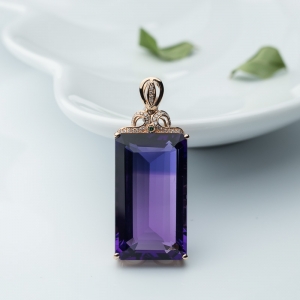 18K金镶钻紫晶吊坠