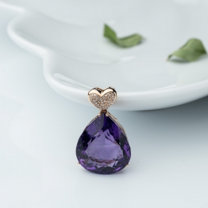 18K金镶钻紫晶吊坠