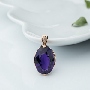 18K金镶钻紫晶吊坠