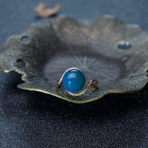 18K多米蓝珀圆珠戒指