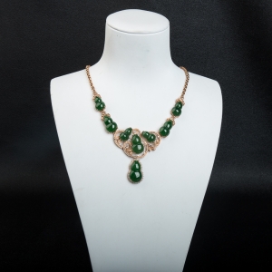 18k糯种深绿翡翠福禄项链