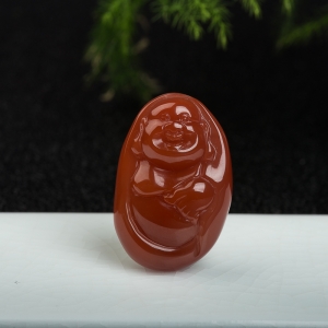 樱桃红南红弥勒佛吊坠