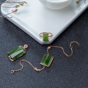 18K山料和田碧玉套装（三件）