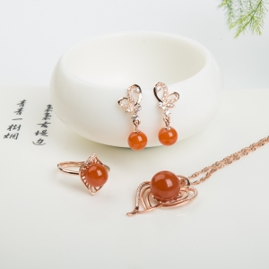 银镶樱桃红南红套装