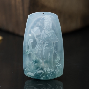 冰种飘花翡翠观音吊坠