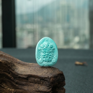 高瓷铁线蓝绿绿松石大黑天吊坠