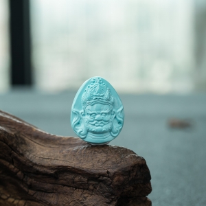 高瓷蓝绿松石黄财神吊坠