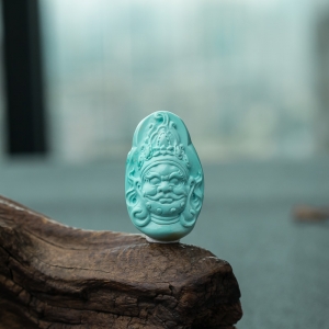 高瓷铁线俏色绿松石黄财神吊坠