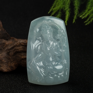 糯冰种翡翠普贤菩萨吊坠