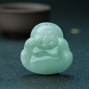 糯种浅绿翡翠弥勒佛吊坠