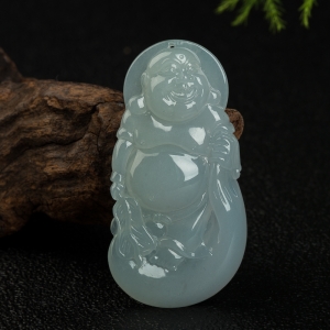 糯种白色翡翠弥勒佛吊坠